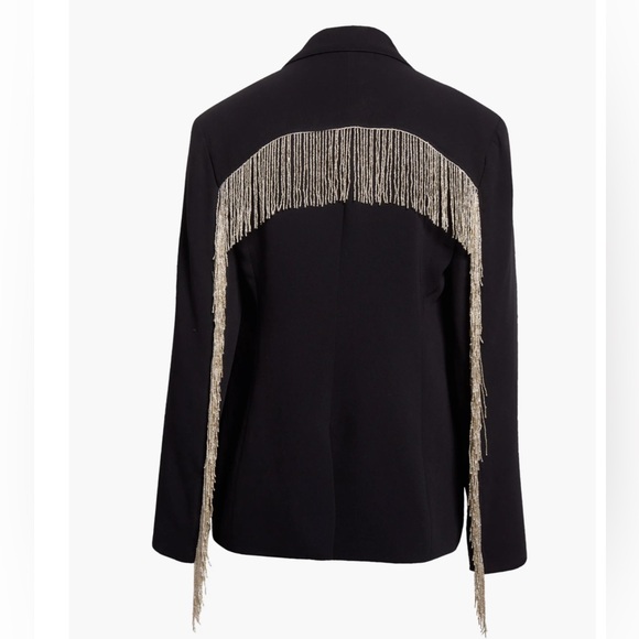 NWT $695 Cinq A Sept Ira Beaded Fringe Jacket Black Sz 6 - Picture 6 of 11